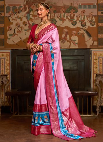Pink Traditional Saree in Patola Silk with Border