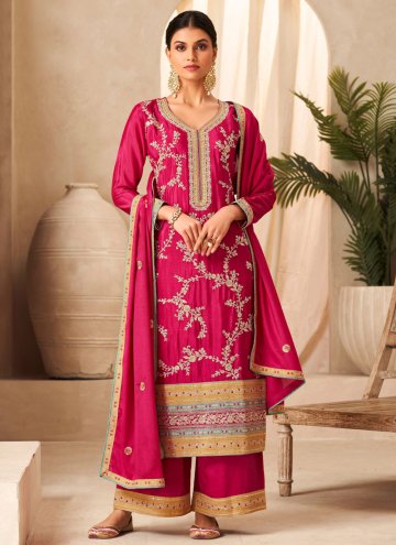 Pink Trendy Salwar Kameez in Chinon with Embroider