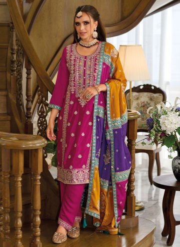 Pink Trendy Salwar Suit in Chinon with Embroidered