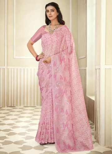 Pink Trendy Saree in Art Silk with Embroidered
