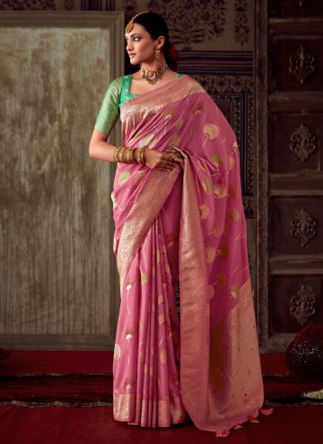 Pink Trendy Saree in Banarasi with Woven