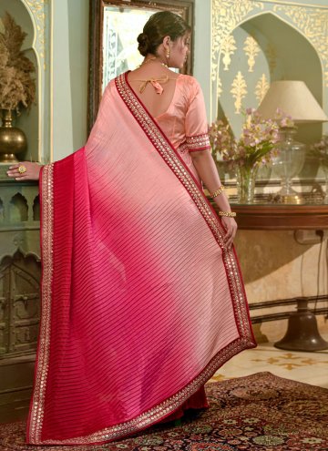 Pink Trendy Saree in Chinon with Embroidered
