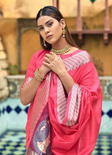Pink Trendy Saree in Cotton Silk with Woven