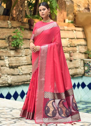 Pink Trendy Saree in Cotton Silk with Woven