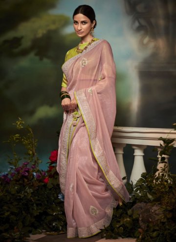 Pink Trendy Saree in Fancy Fabric with Fancy work
