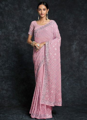 Pink Trendy Saree in Georgette with Embroidered