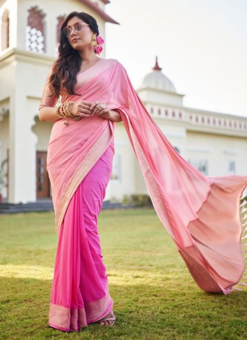 Pink Trendy Saree in Georgette with Woven