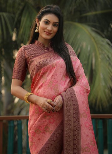Pink Trendy Saree in Kanjivaram Silk with Designer