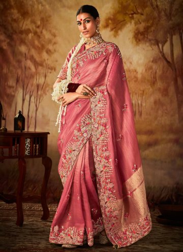 Pink Trendy Saree in Kanjivaram Silk with Embroide