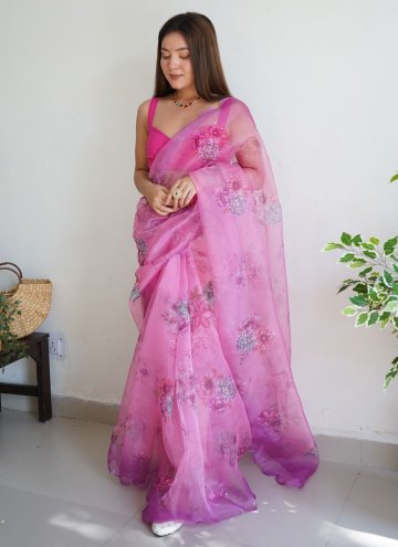 Pink Trendy Saree in Organza with Digital Print