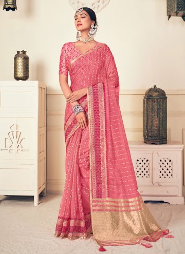 Pink Trendy Saree in Silk with Embroidered
