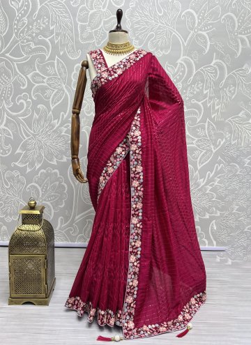 Pink Trendy Saree in Vichitra Silk with Embroidere
