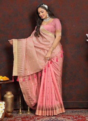 Pink Trendy Saree in with Woven