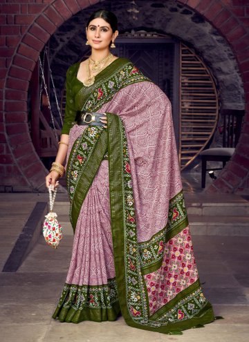 Pink Tussar Silk Foil Print Classic Designer Saree