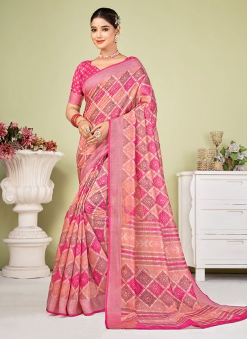 Pink Tussar Silk Printed Casual Saree