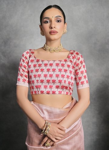 Pink Tussar Silk Printed Contemporary Saree for Ceremonial
