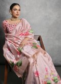 Pink Tussar Silk Printed Contemporary Saree for Ceremonial - 2