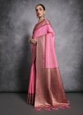 Pink Tussar Silk Woven Contemporary Saree for Ceremonial - 2