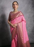 Pink Tussar Silk Woven Contemporary Saree for Ceremonial - 3