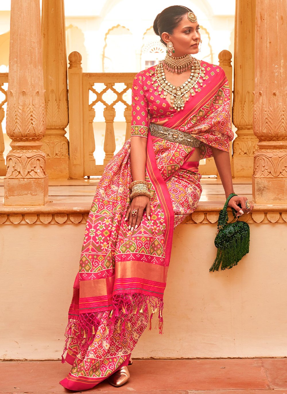 Pink Tussar Silk Woven Designer Saree