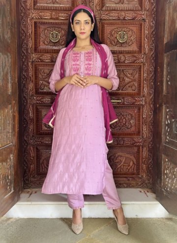 Pink Viscose Embroidered Salwar Suit for Ceremonia