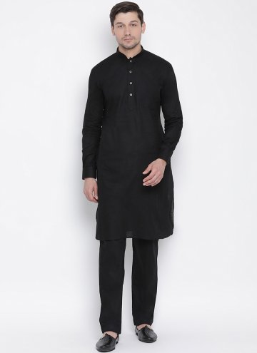 Plain Work Art Banarasi Silk Black Kurta Pyjama