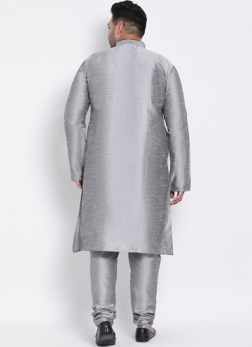Plain Work Art Dupion Silk Grey Kurta Pyjama