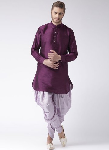 Plain Work Art Dupion Silk Purple Kurta Pyjama