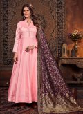 Plain Work Art Silk Pink Salwar Suit - 1