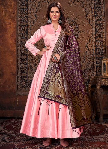 Plain Work Art Silk Pink Salwar Suit