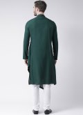 Plain Work Blended Cotton Green Indo Western - 1