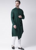 Plain Work Blended Cotton Green Indo Western - 2