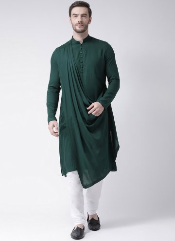 Plain Work Blended Cotton Green Indo Western