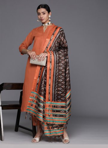 Plain Work Chanderi Cotton Orange Salwar Suit