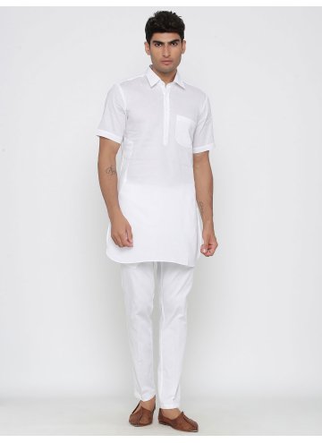 Plain Work Cotton  Off White Kurta Pyjama
