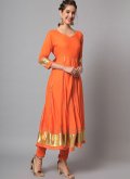 Plain Work Rayon Orange Salwar Suit - 2