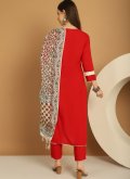 Plain Work Rayon Red Pant Style Suit - 2
