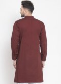 Polly Cotton Kurta in Maroon Enhanced with Embroidered - 1