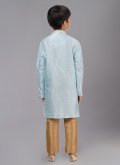 Polly Cotton Kurta Pyjama in Aqua Blue Enhanced with Fancy work - 3