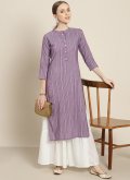 Poly Cotton Designer Kurti in Mauve Enhanced with Embroidered - 1