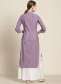 Poly Cotton Designer Kurti in Mauve Enhanced with Embroidered - 2