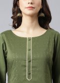 Poly Silk Pant Style Suit in Green Enhanced with Sequins Work - 1