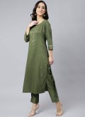 Poly Silk Pant Style Suit in Green Enhanced with Sequins Work - 2