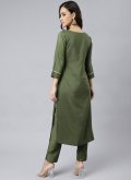 Poly Silk Pant Style Suit in Green Enhanced with Sequins Work - 3