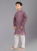 Polyester Kurta Pyjama in Purple Enhanced with Digital Print - 2