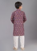 Polyester Kurta Pyjama in Purple Enhanced with Digital Print - 3