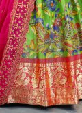 Print Silk Green and Hot Pink Lehenga Choli - 1