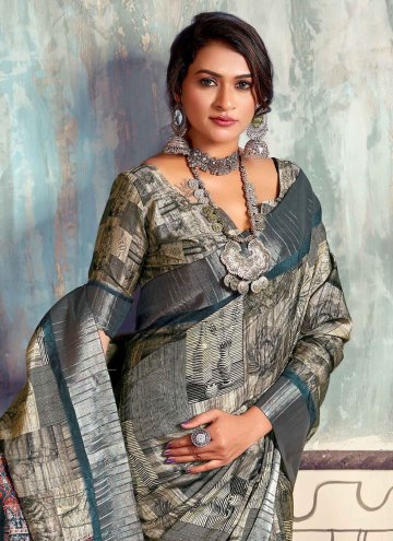 Print Silk Grey Designer Saree