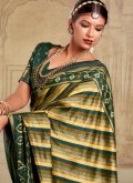 Print Tussar Silk Green and Yellow Designer Saree - 1