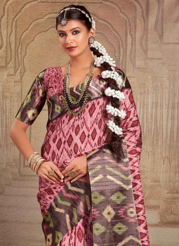 Print Tussar Silk Pink Trendy Saree